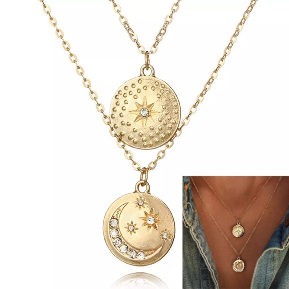 ‼️3/$30 Boho Multilayer Star Moon Gold Necklace - Picture 3 of 7
